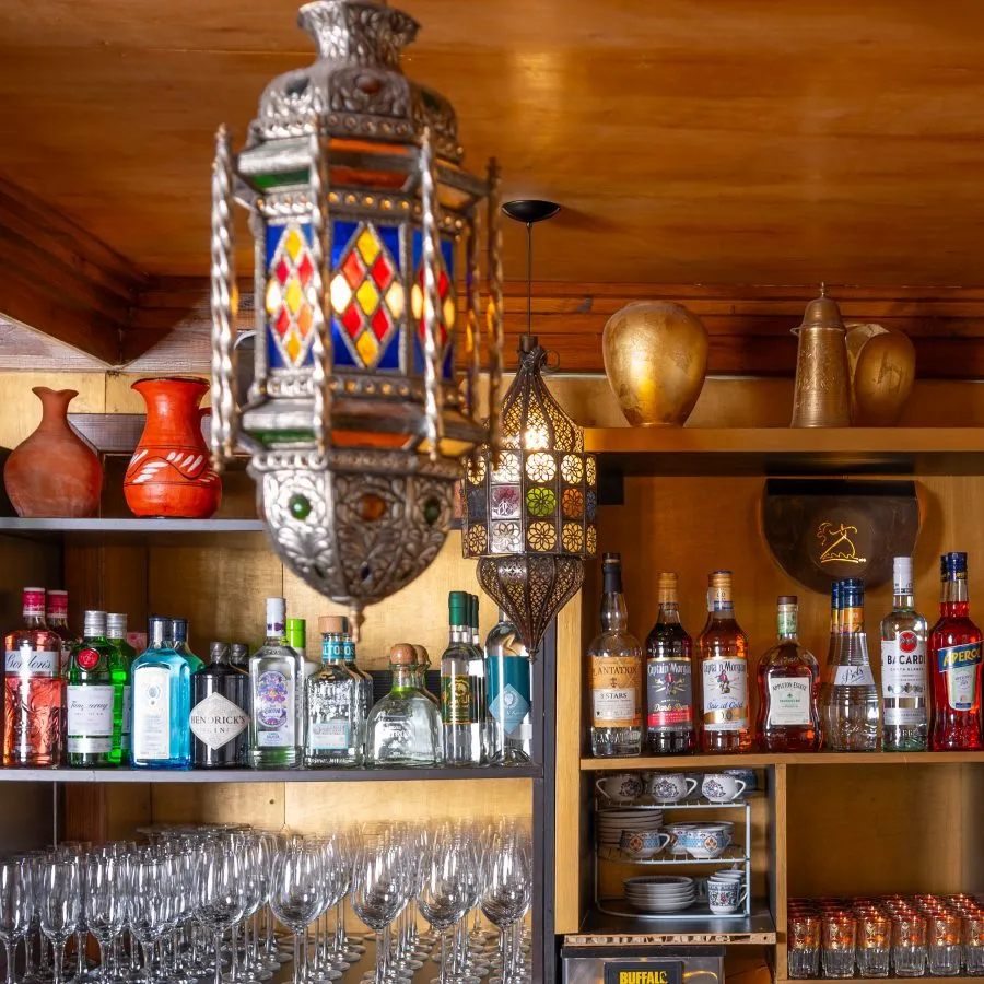 The bar with stained-glass Moroccan lanterns